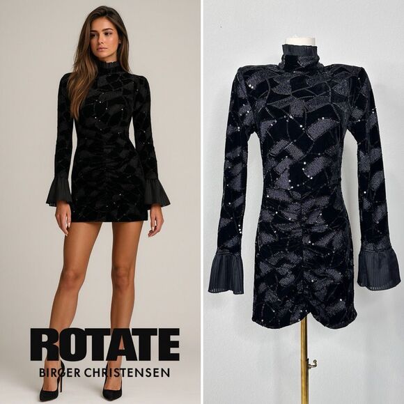 Rotate Birger Christensen Miki Sequin Mini Dress 4 Party Celebration Whimsigoth - Picture 1 of 16